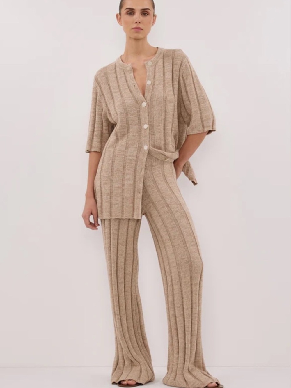 DISSH Jazz Natural Button Knit Wide Leg Pants Shirt Set Size XL / XXL